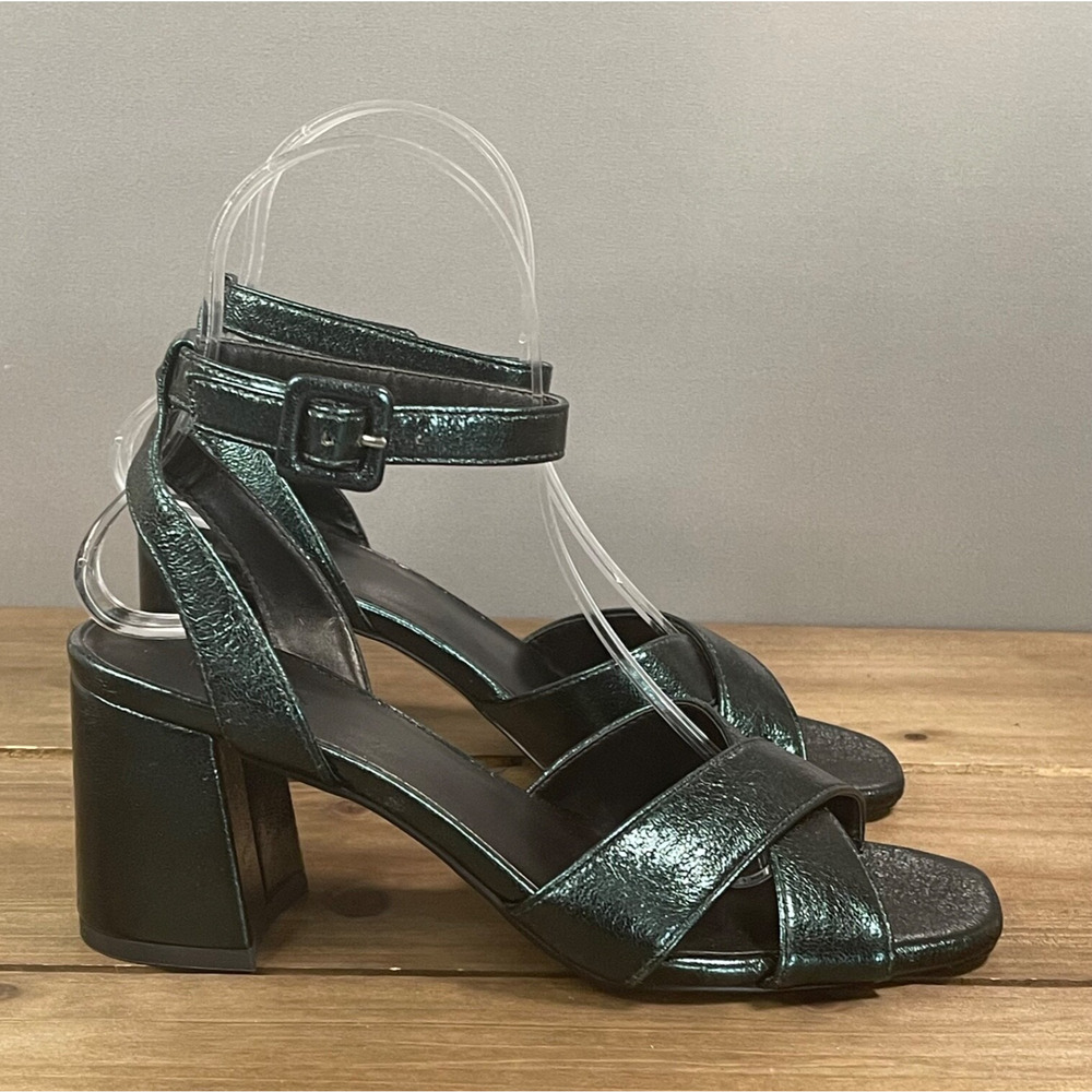 Nordstrom Rack Women's Luca Block Heel Sandal Size 6 Metallic Blue Green